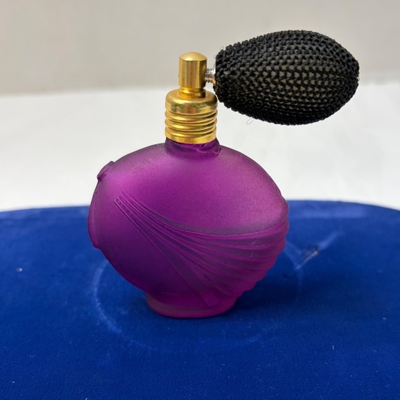 Other - Vintage Frosted Purple Glass Perfume Atomizer Bottle Black Bulb Gold Tone Cap